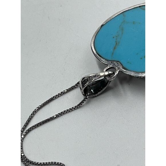 Sterling silver 925K Thai Turquoise‎ Polished Marcasite Heart Pendant Necklace - Picture 13 of 16